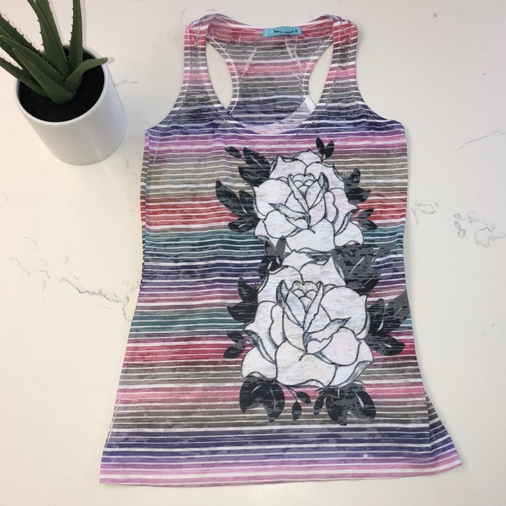 Striped Multi-color & Flower Tank Top